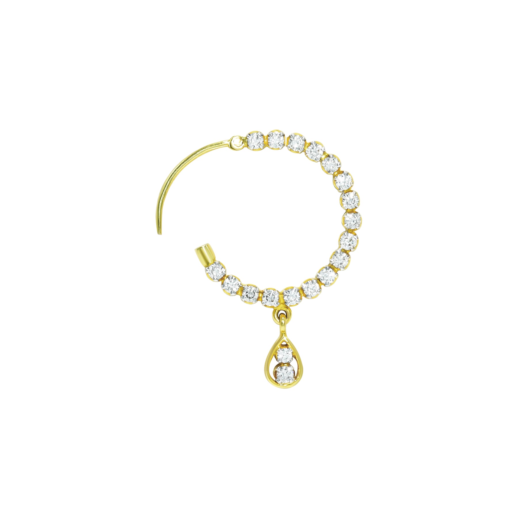 Gold Nath with Full-Cut Diamonds and Teardrop